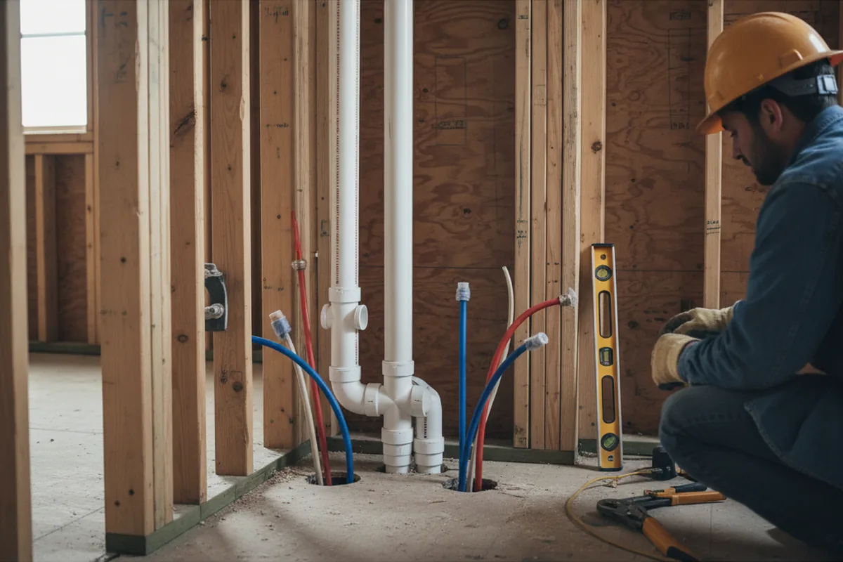 Drain and supply rough-in during Drain Cleaning in Helmsburg